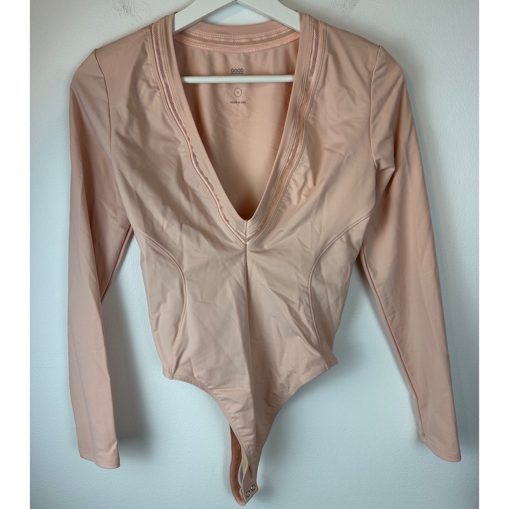 GOOD AMERICAN Blush Long-Sleeve Low Down Bodysuit | Size 3 (Large)